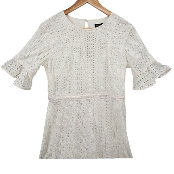 Banana Republic Womens‎ 10 Eyelet Fit & Flare Cream Dress - Picture 4 of 16